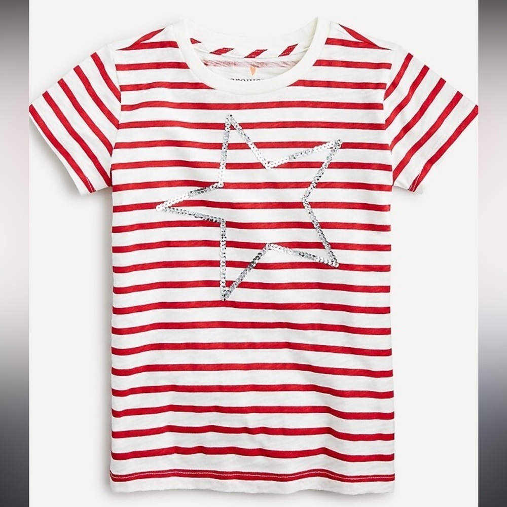 Crewcuts Striped Red and White Star Sequin T-Shirt